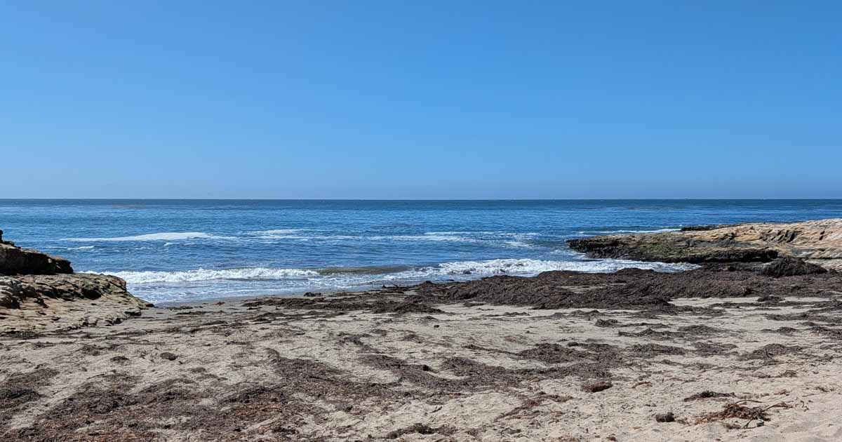 Looking at the ocean from a sandy beach in Santa Cruz, California