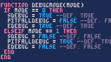 screenshot of Pico-8 interface showing the debugmode function